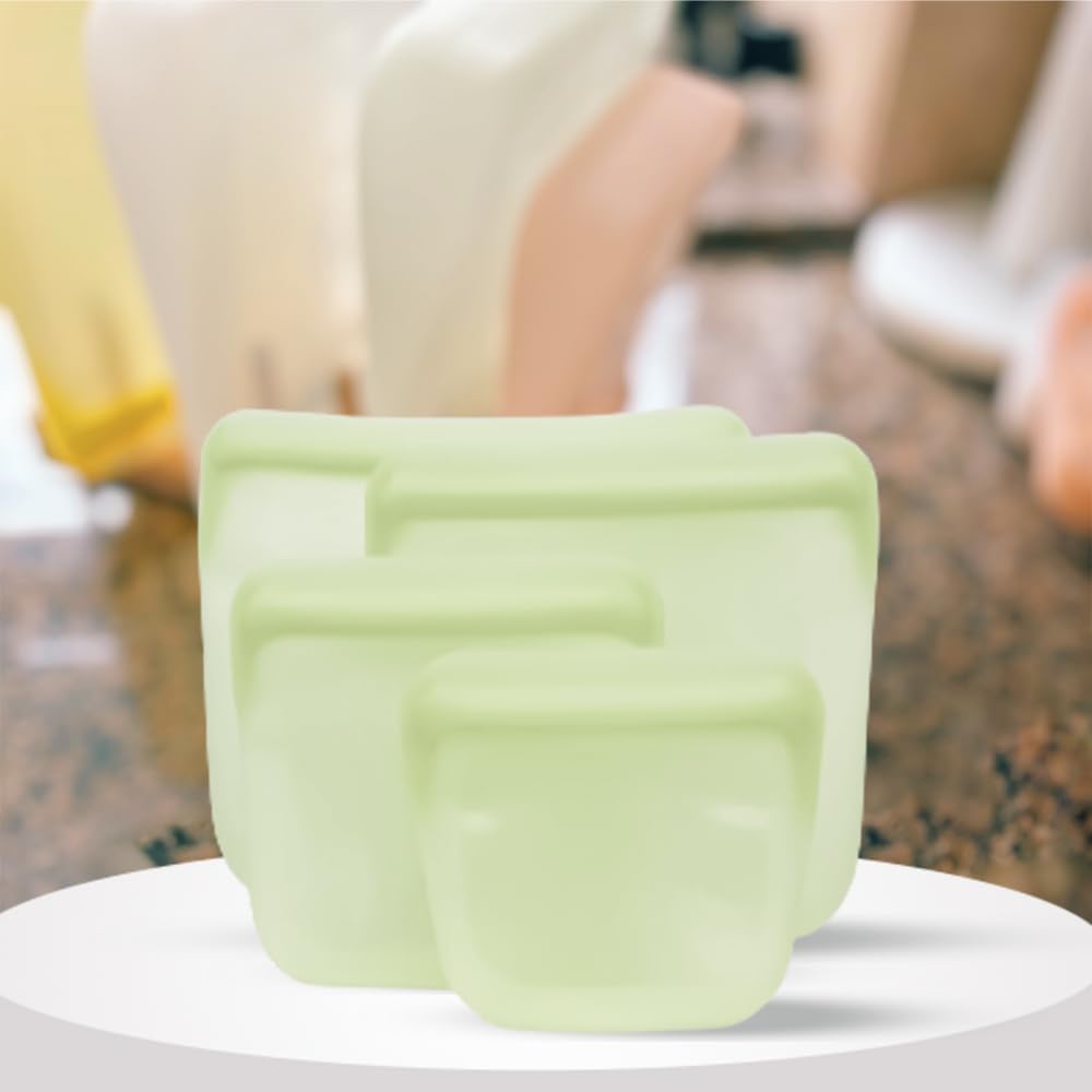 purifyou Set of 5 Reusable Silicone Storage Snack Bags 6oz / 16oz / 32oz / 64oz Self-Seal Food Storage Container for Fruits, Vegetables, Sandwiches, Dishwasher Safe & Leak-free (Cream, 6oz)