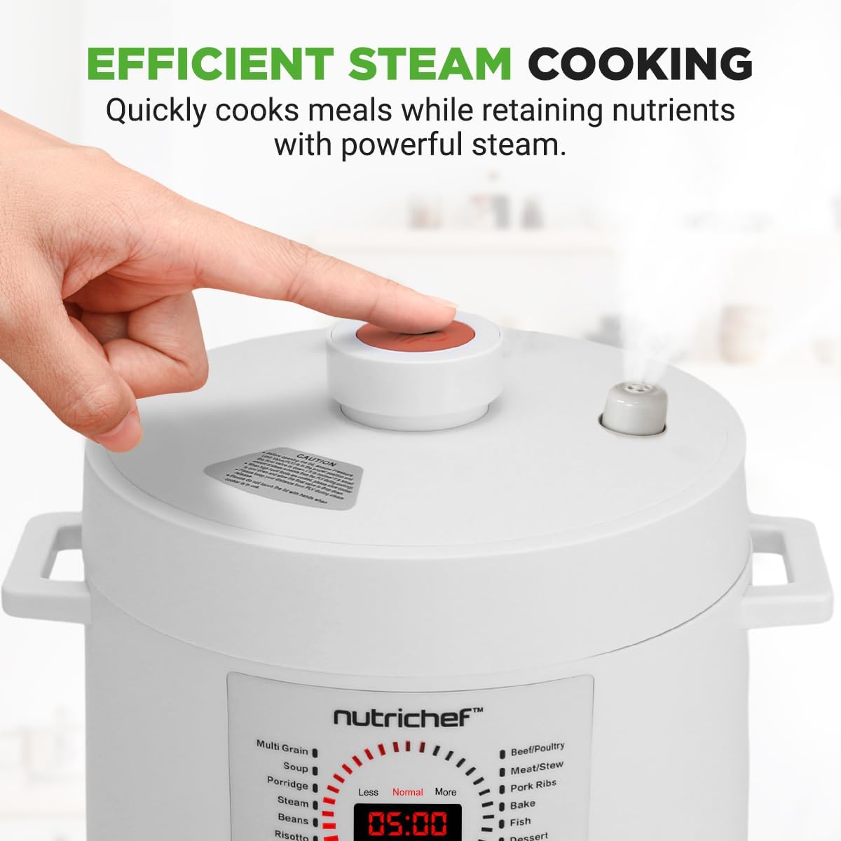 NutriChef Electric Pressure Cooker 6 Quart Capacity | 9 Function Digital Countertop Pressure Cooker | Adjustable Time & Temperature | Cook, Bake, Steam, & Braise | 13.1 x 11.4 IN | White