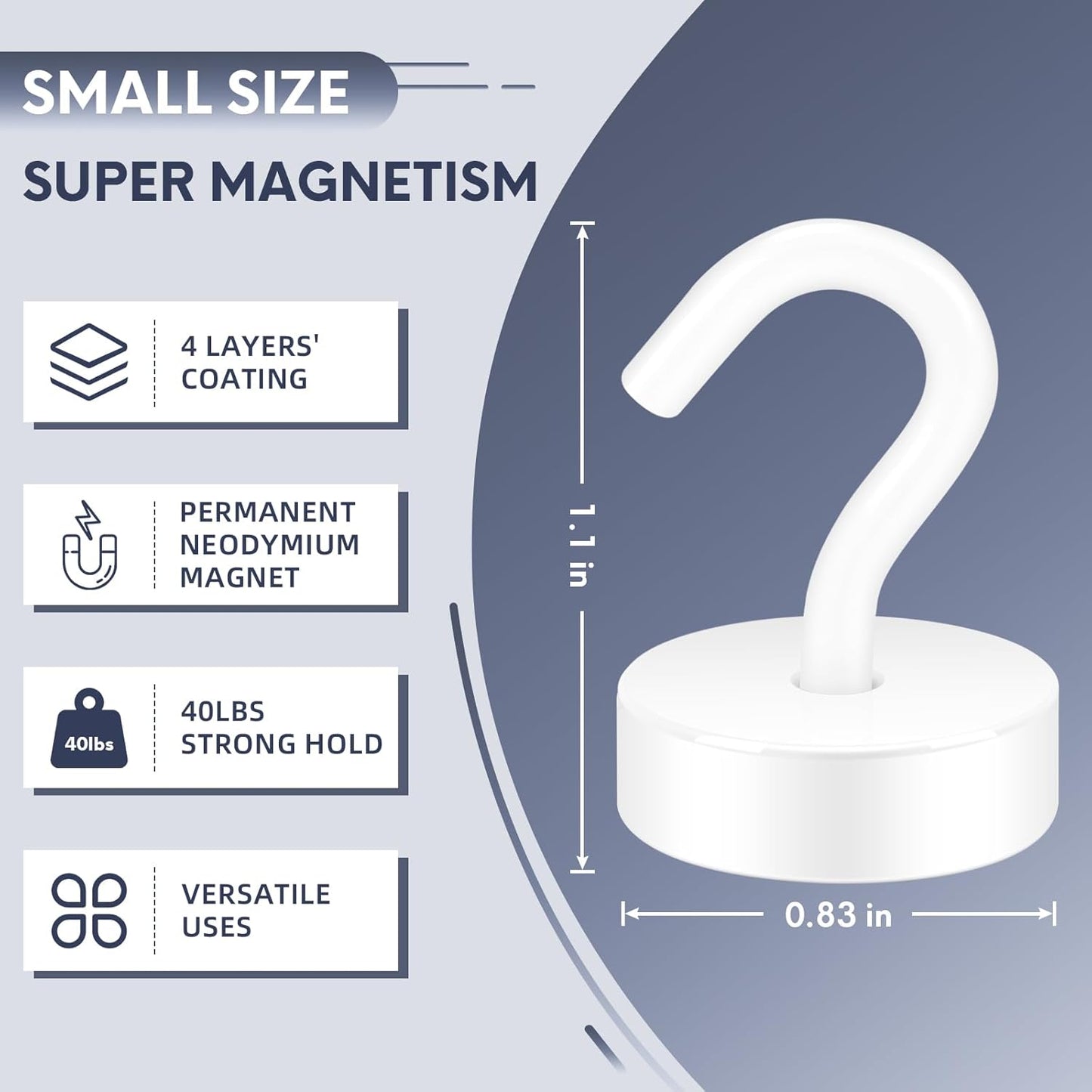 Neosmuk Magnetic Hooks, Cruise Ship Essentials, 40lb+ Heavy Duty Magnetic Hooks for Cruise Cabins, Refrigerator, Grill, Hanging, and Travel | Extra Strong Must-Haves Magnet Hook,White,Pack of 10