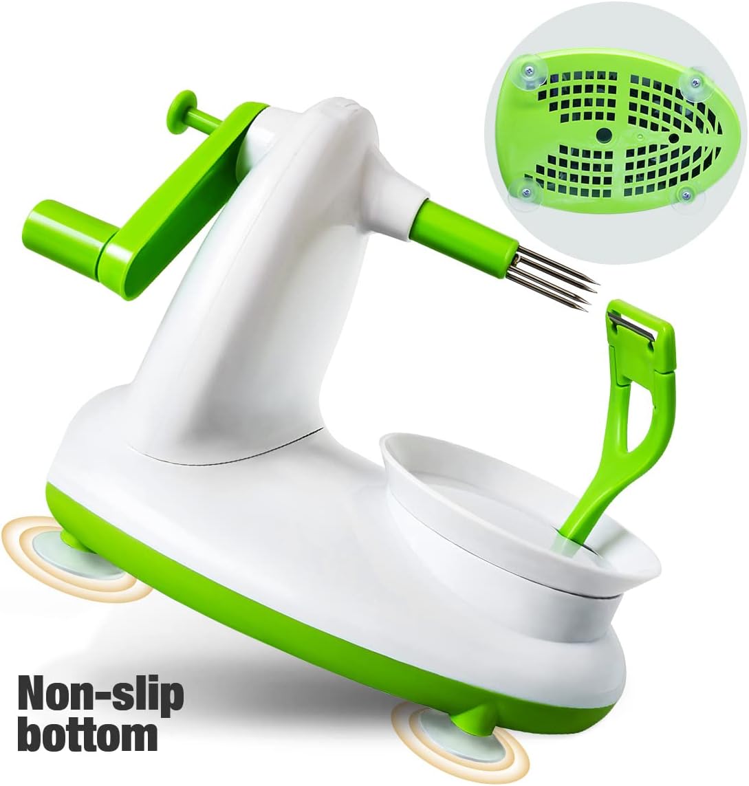 Upgraded Apple Peeler and Corer for Apple Pear Citrus Manual Rotating Kitchen Gadget Includes 2 Replacement Heads and 1 Splitter (whitish green)