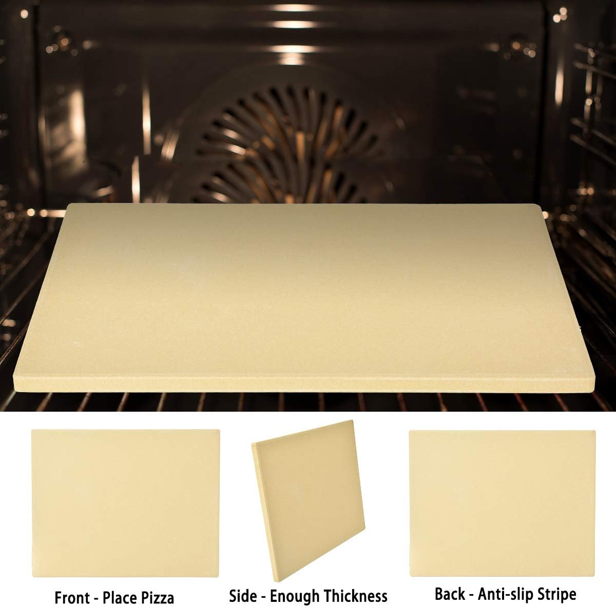 Onlyfire Pizza Stone for BBQ Oven and Grill - 15 x 12 Inch Rectangular Baking Stone Thermal Shock Resistant - Heavy Duty Large Ceramic Pizza Pan for Best Crispy Crust Pizza Bread