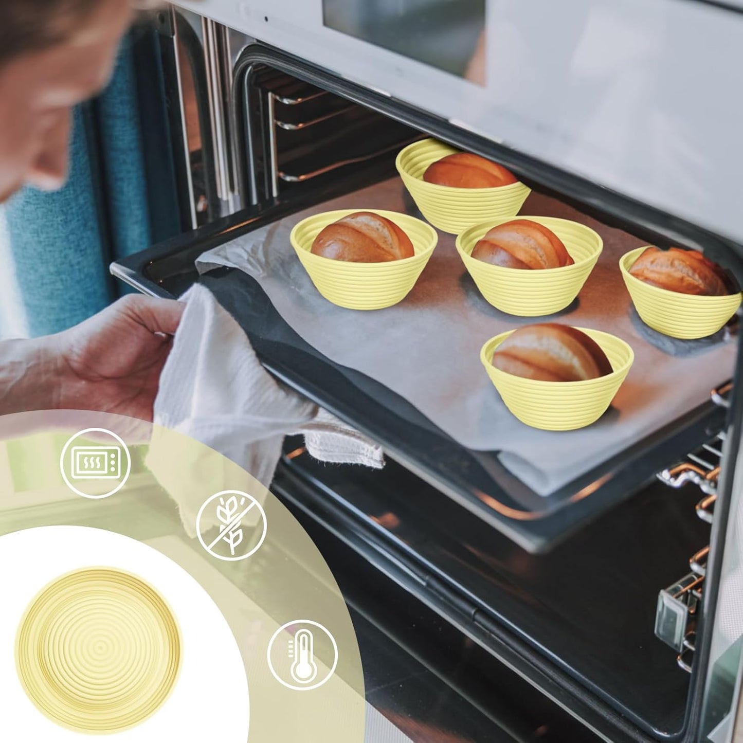 Silicone Banneton, Sourdough Bread Baskets (Set of 6, 5 Inch), Round Proofing Bread Bowls with Starter Kit, Bread Making Baking Supplies