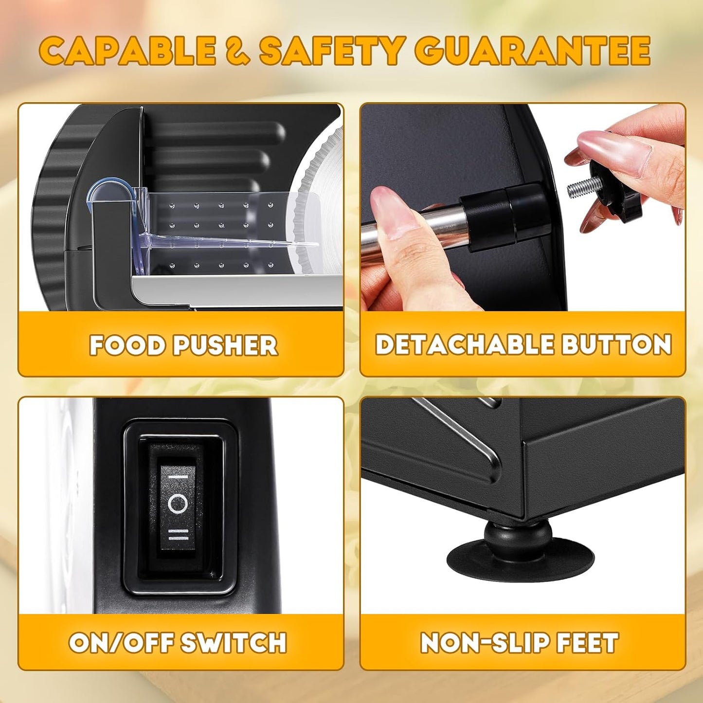 Meat Slicer, 220W Electric Deil Food Slicer with 2 Removable 7.5" Blades, 4/5" Adjustable Thickness, Food Slicer Machine for Home Cutting Meat Cheese Bread Vegetables, 110V CE