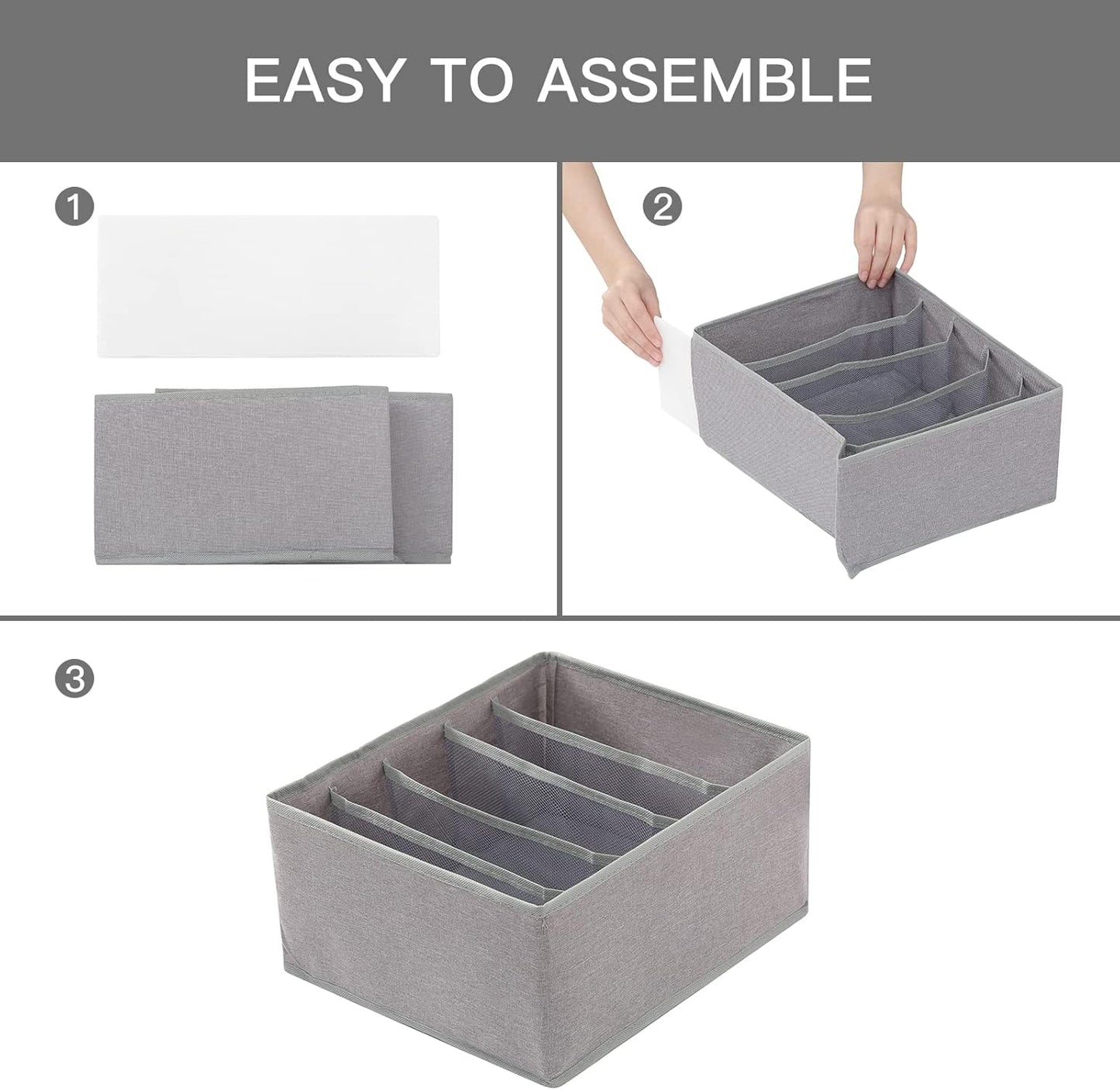 Qozary Pants Jeans Organizer for Closet, 4 Pack Drawer Organizers for Clothing, 5 Grids Wardrobe Clothes Storage for Deep Drawer, T-Shirts, Legging, Short