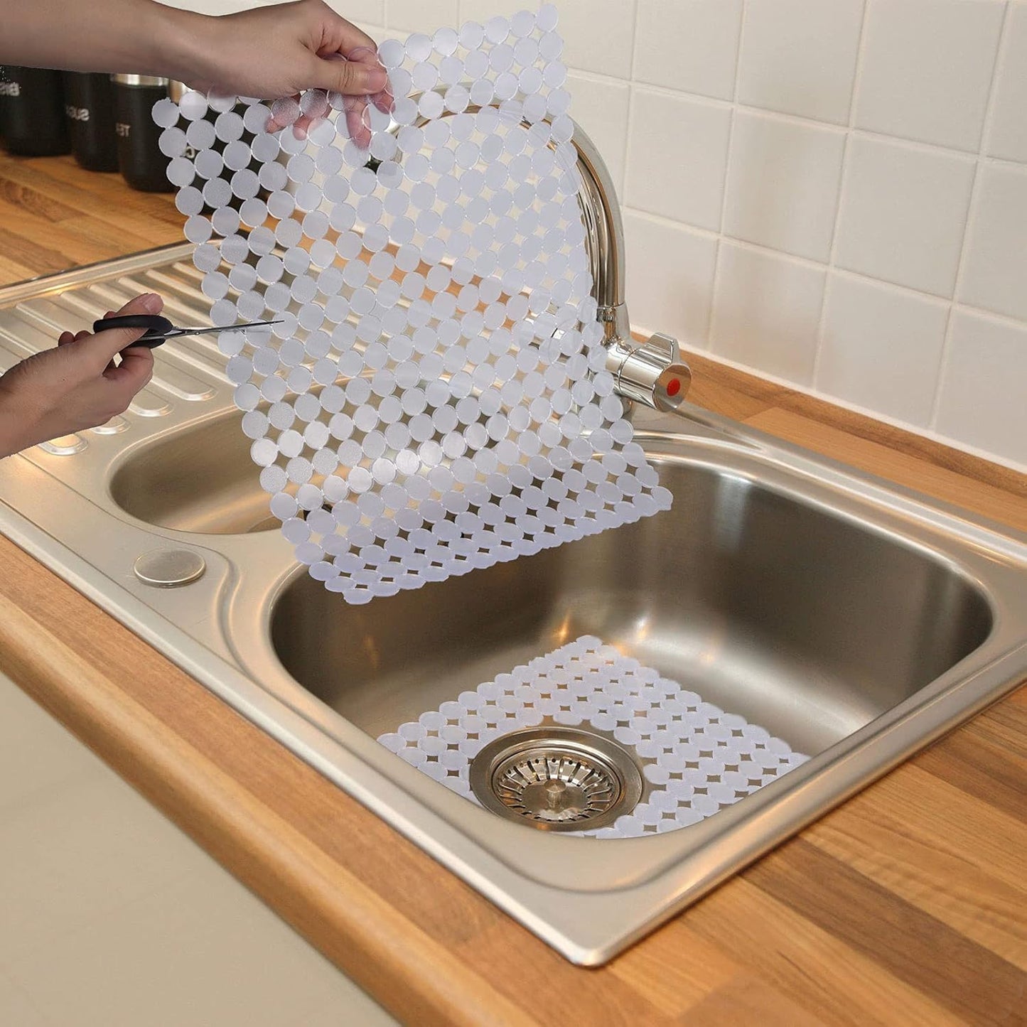 Qulable 2Pack Kitchen Sink Mat for Stainless Steel/Ceramic Sinks, PVC Eco-friendly Protectors for Bottom of Kitchen Sink, Adjustable, Fast Draining, Dots Design, 11.8x15.7 (Clear)