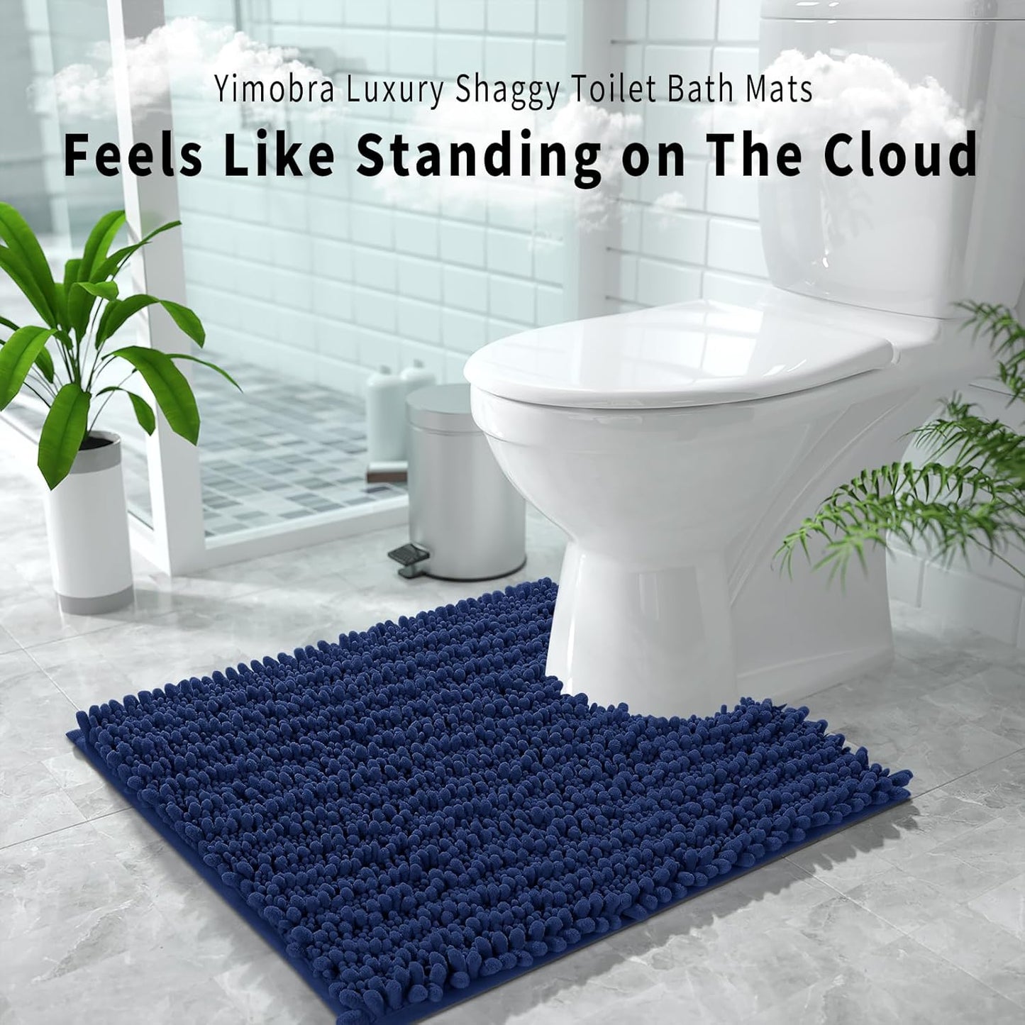 Yimobra Toilet Rug U Shaped Washable 24x20 Inch - Ultra Soft Absorbent Chenille Bath Rugs for Toilet, Quick Dry & Machine Washable, Non Slip Contour Bathroom Mat, Navy Blue