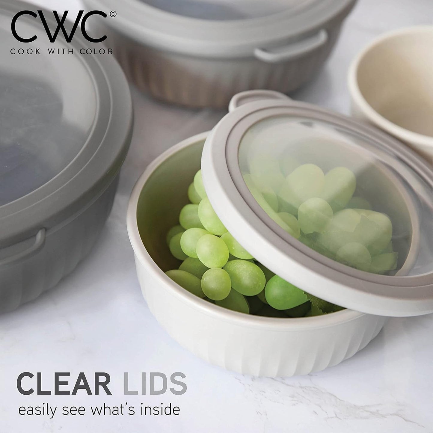 COOK WITH COLOR Prep Bowls with Lids- Wide and Deep Nesting Plastic Small Mixing Bowl Set with Lids, 8 Piece Set - Wide Bowls, Gray