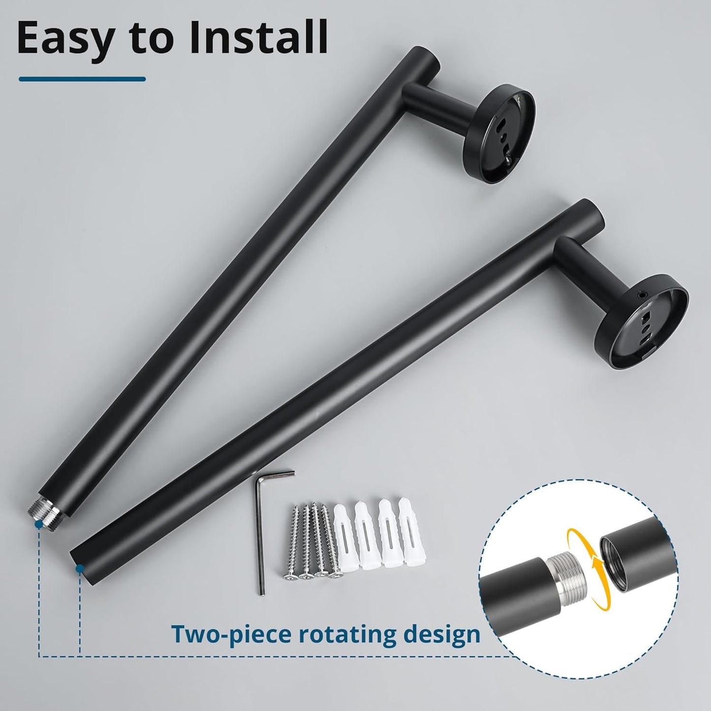 SAYAYO Black Towel Rack for Bathroom, 24 Inch Towel Bar Towel Rod Towel Holder Wall Mount SUS304 Stainless Steel (21 Inch Hanging Length)