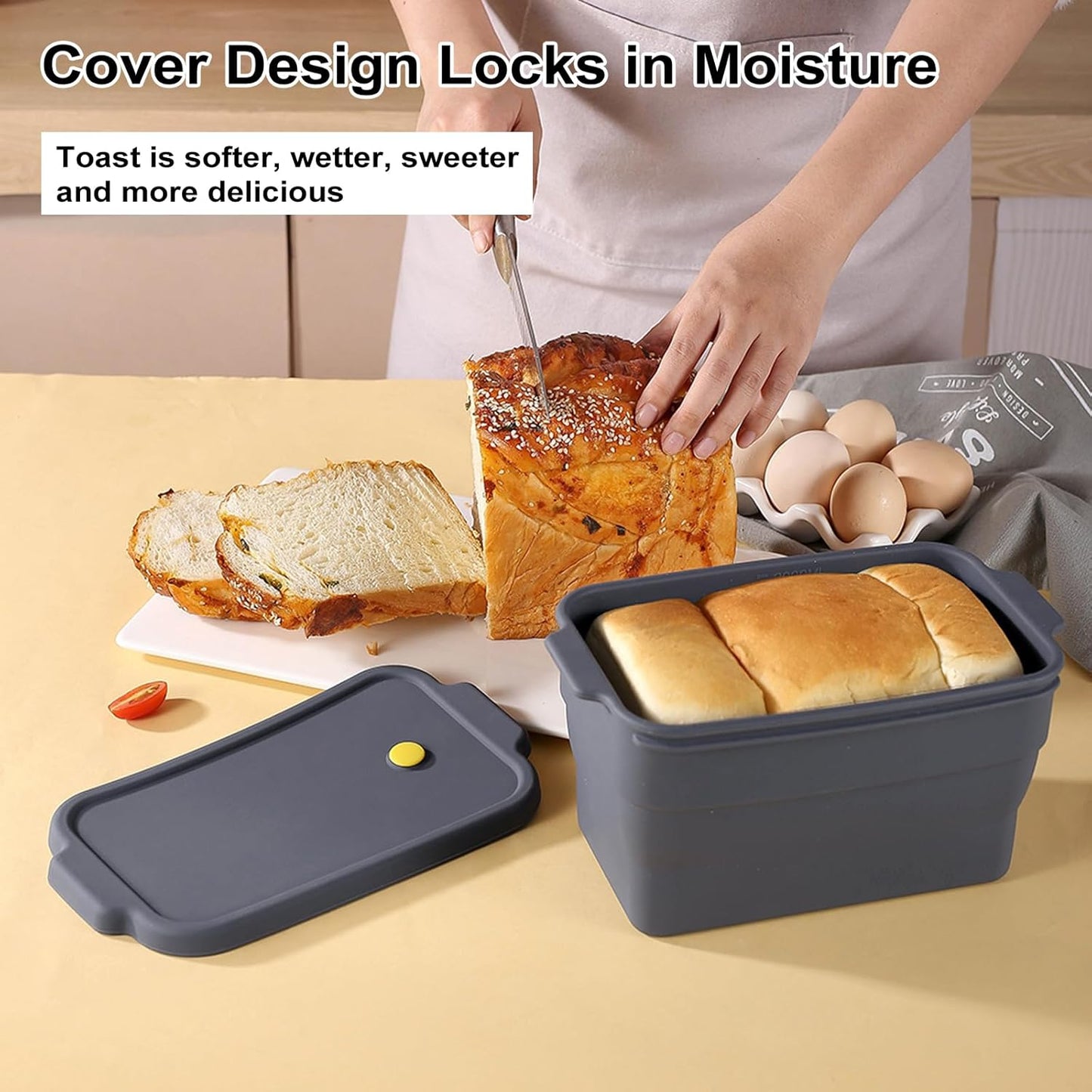 Silicone Bread Loaf Pan, Non Stick Bread Pans, Collapsible, with Lid & Oil Brush & Scraper, Bread Bakeware Pan for Homemade Bread, 8.6×5.1×1.9'', 2QT Bread Baking Mold, Brownie Loaf Pan