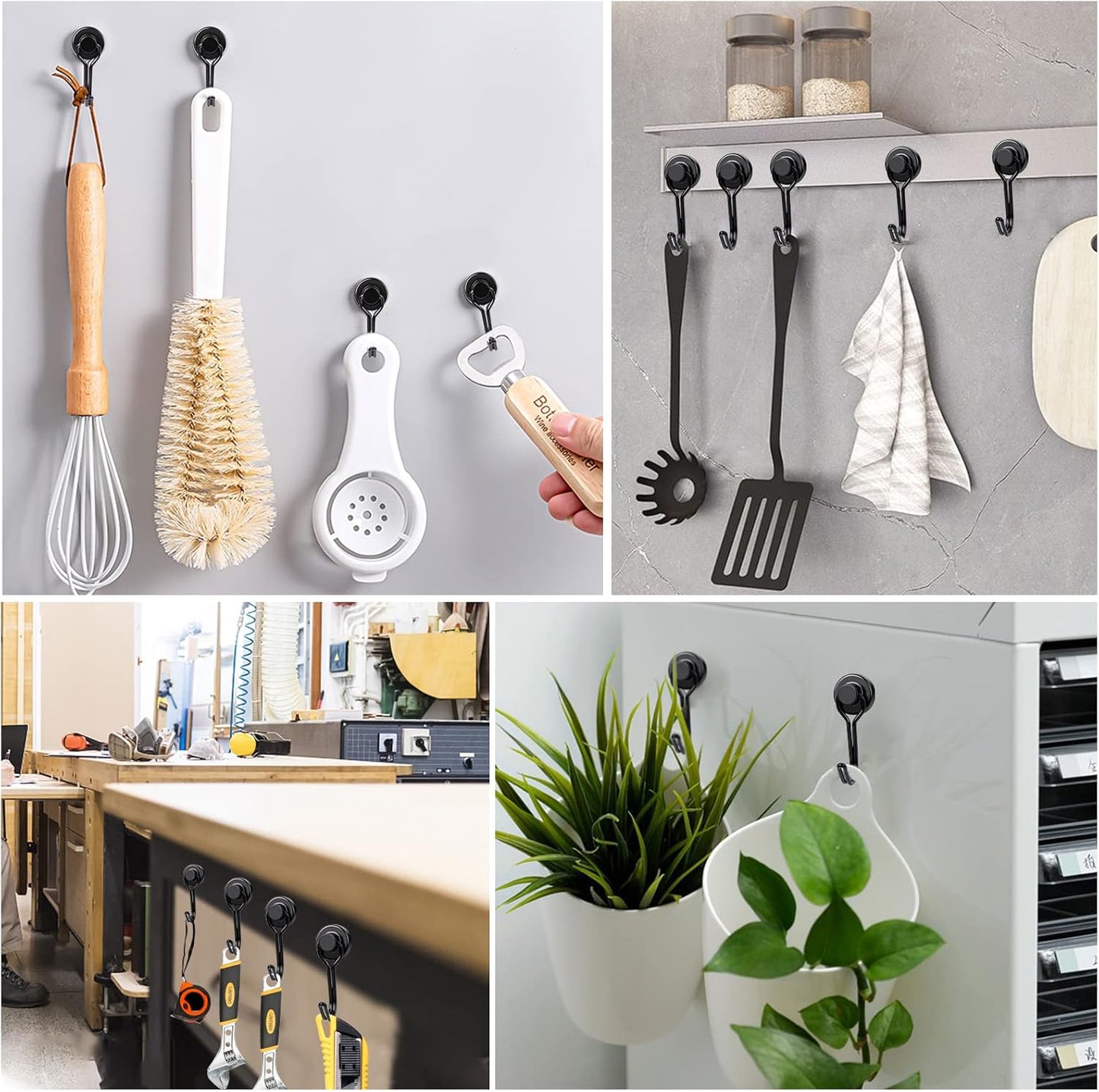 E BAVITE Swivel Swing Black Magnetic Hooks, 30lbs Strong Neodymium Magnet Hook with Epoxy Coating for Refrigerator, Cruise,BBQ Grill Tools, 2.36in in Length, Pack of 10