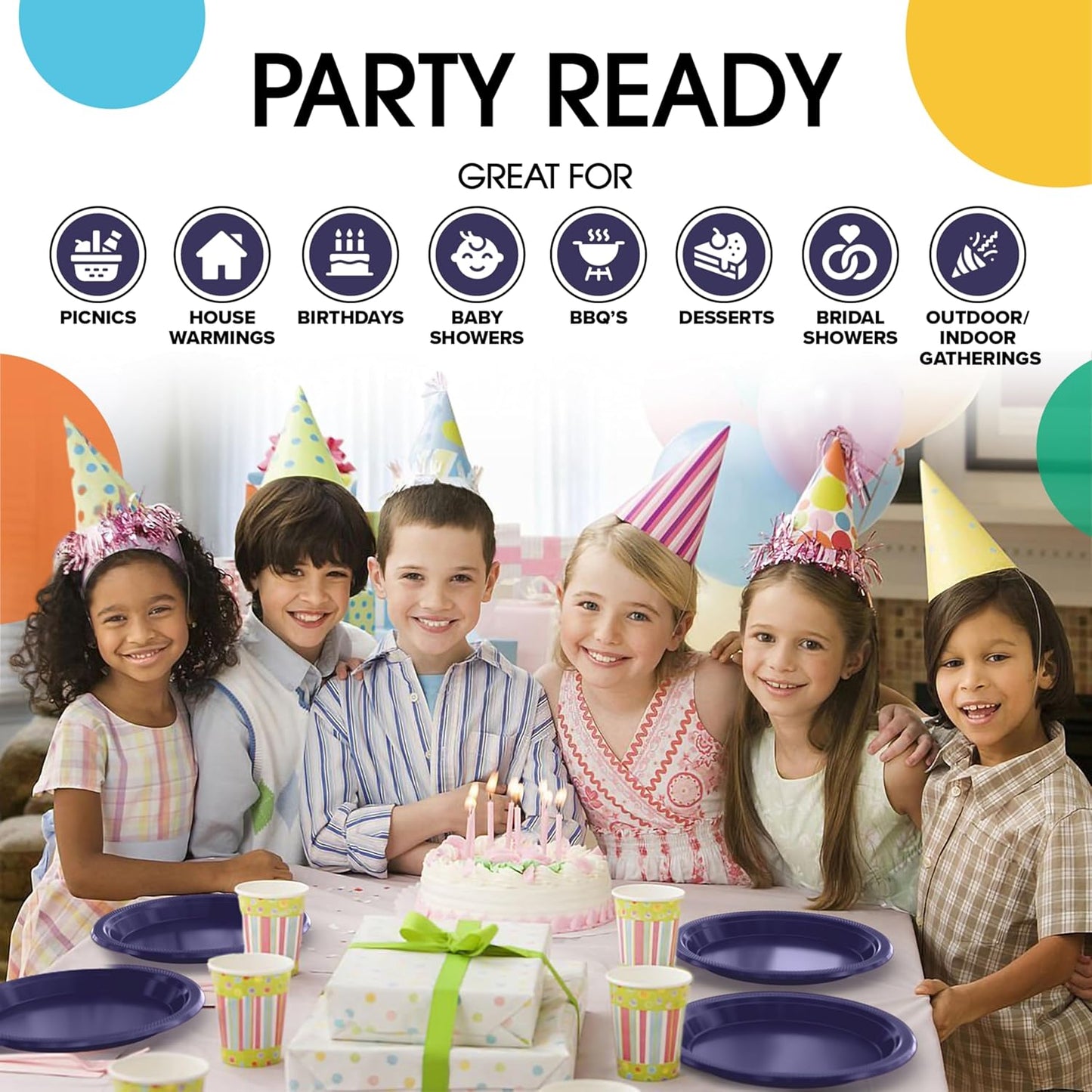 Exquisite Party Solids Navy Plastic Plates For Party 10" Navy Disposable Plates Heavy Duty Supplies 100 Pcs Plastic Dinnerware Sets Heavy Duty 350 GSM Disposable Dinnerware Set