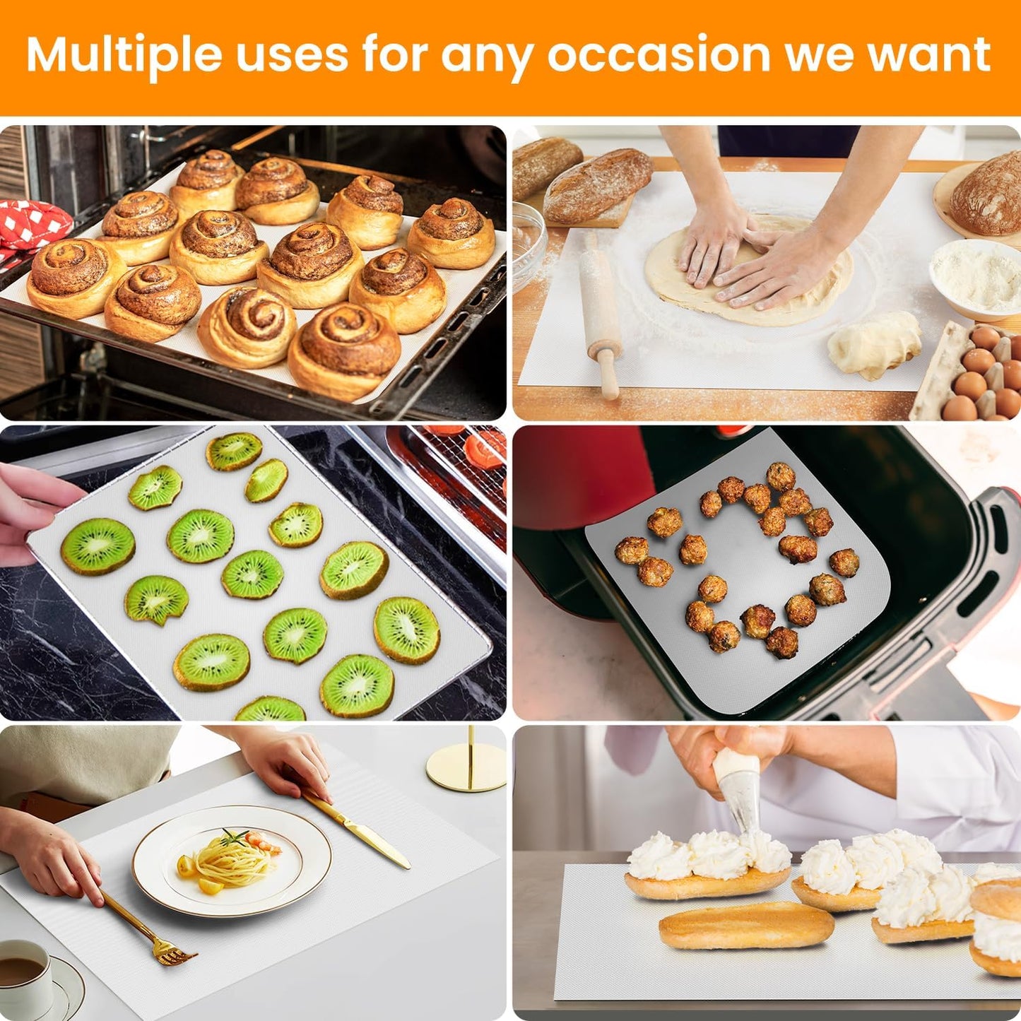 Cut to Size Silicone Baking Mat Roll - Best German Silicone - Non Stick Pastry Dough Rolling Mat, Heat Ressiatnt Air Fryer Freeze Dryer Mat, Non-slip Silicone Pan Liner