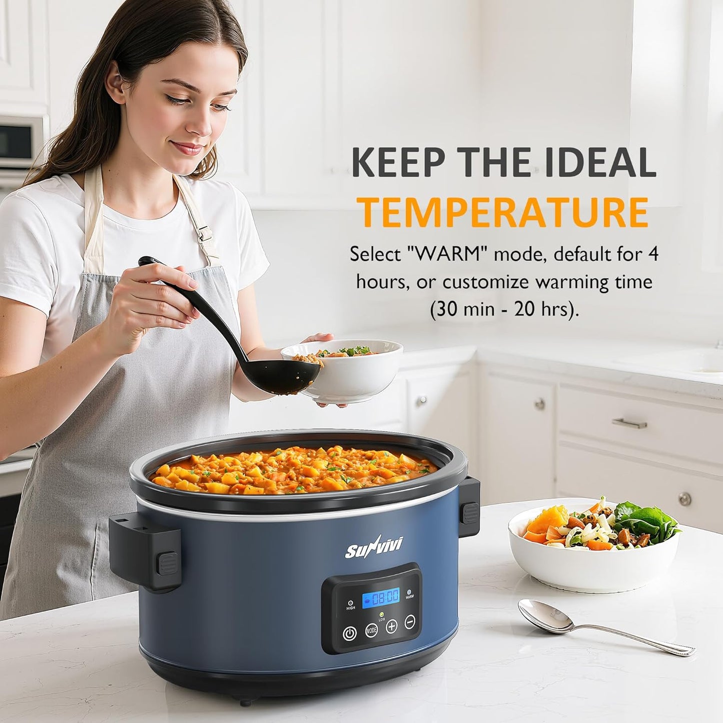Sunvivi 8.5 Quart Programmable Slow Cooker: Multi-Cooker Food Warmer with Locking Lid & Digital Timer, Adjustable Tempature Control, Dishwasher Safe, Perfect for Families and Gatherings, Blue