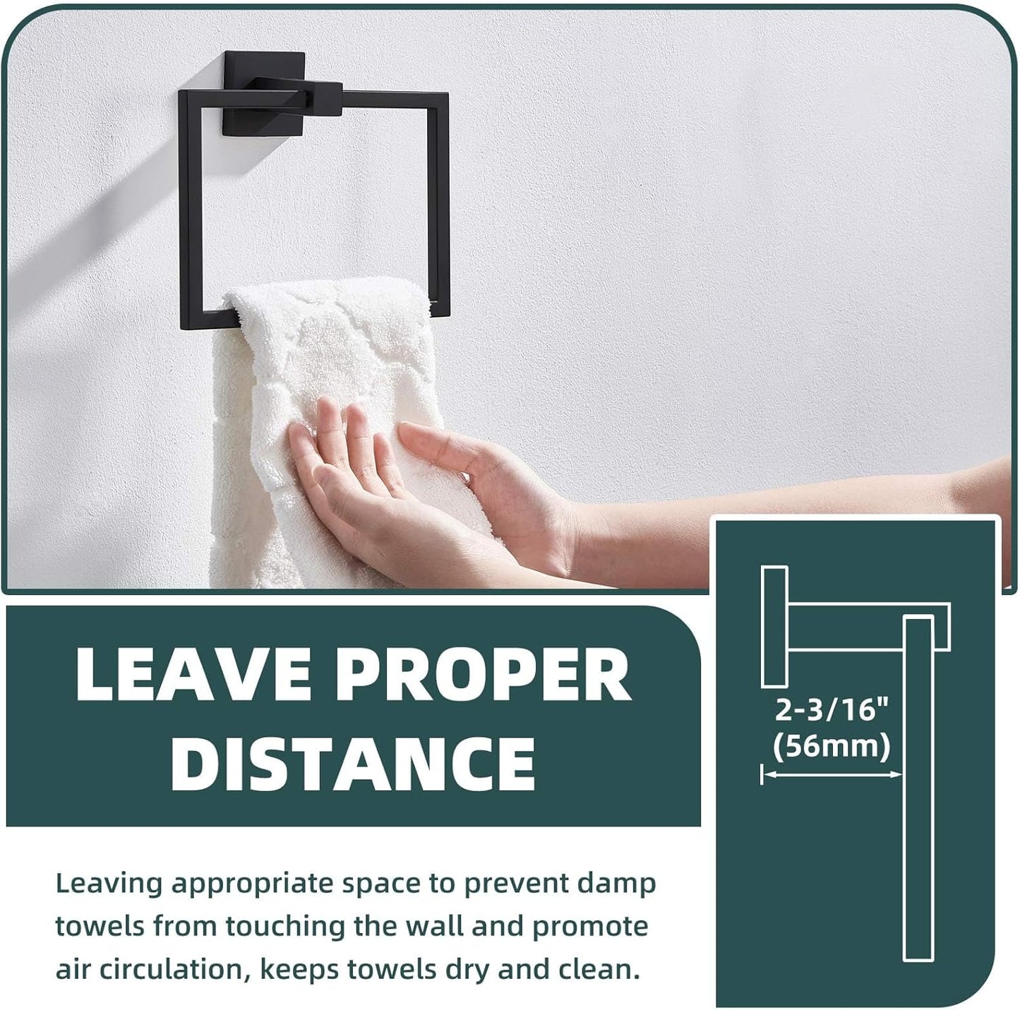 Suyar Matte Black Towel Ring, SUS 304 Stainless Steel Hand Towel Holder for Bathroom Restroom, Wall Mounted