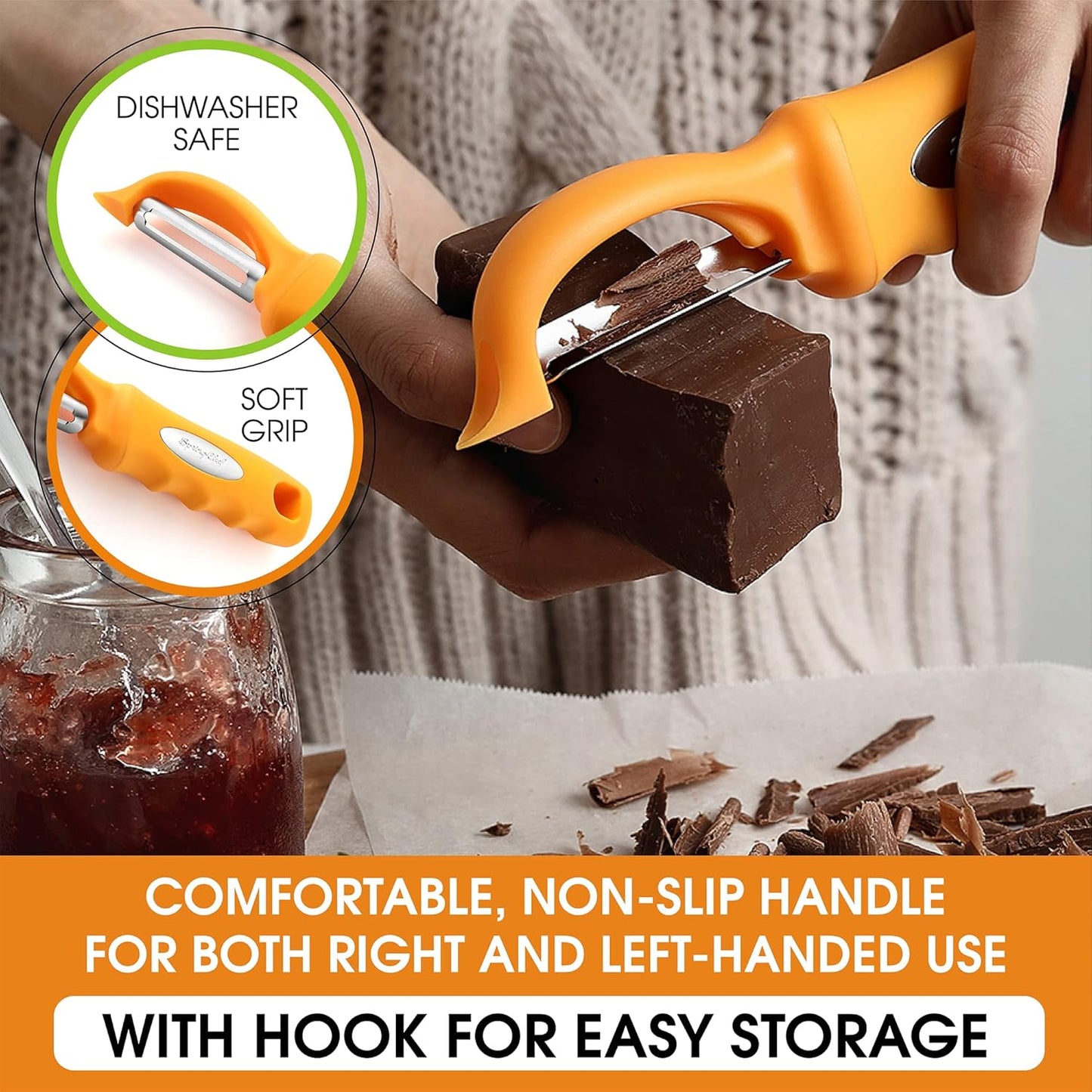 Spring Chef Premium Swivel Vegetable Peeler, Soft Grip Handle and Ultra Sharp Stainless Steel Blades - Perfect Kitchen Peeler For Veggie, Fruit, Potato, Carrot, Apple - Mango