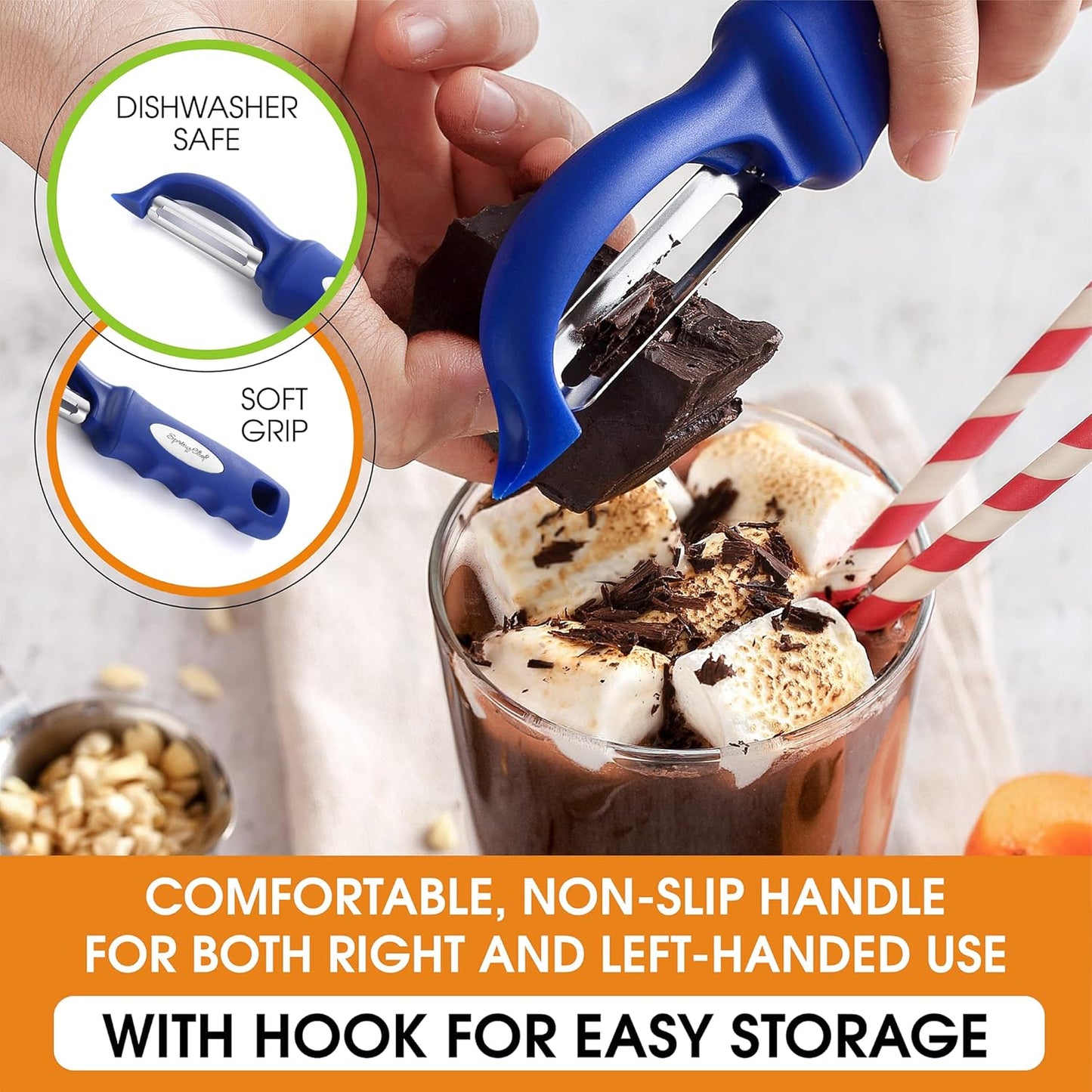 Spring Chef Stainless Steel Swivel Vegetable Peeler for Kitchen, Dishwasher Safe Potato Peelers with Comfortable Handle & Sharp Blades, Great for Apple, Carrot, Veggie, Fruit - Set of 2 - Sapphire