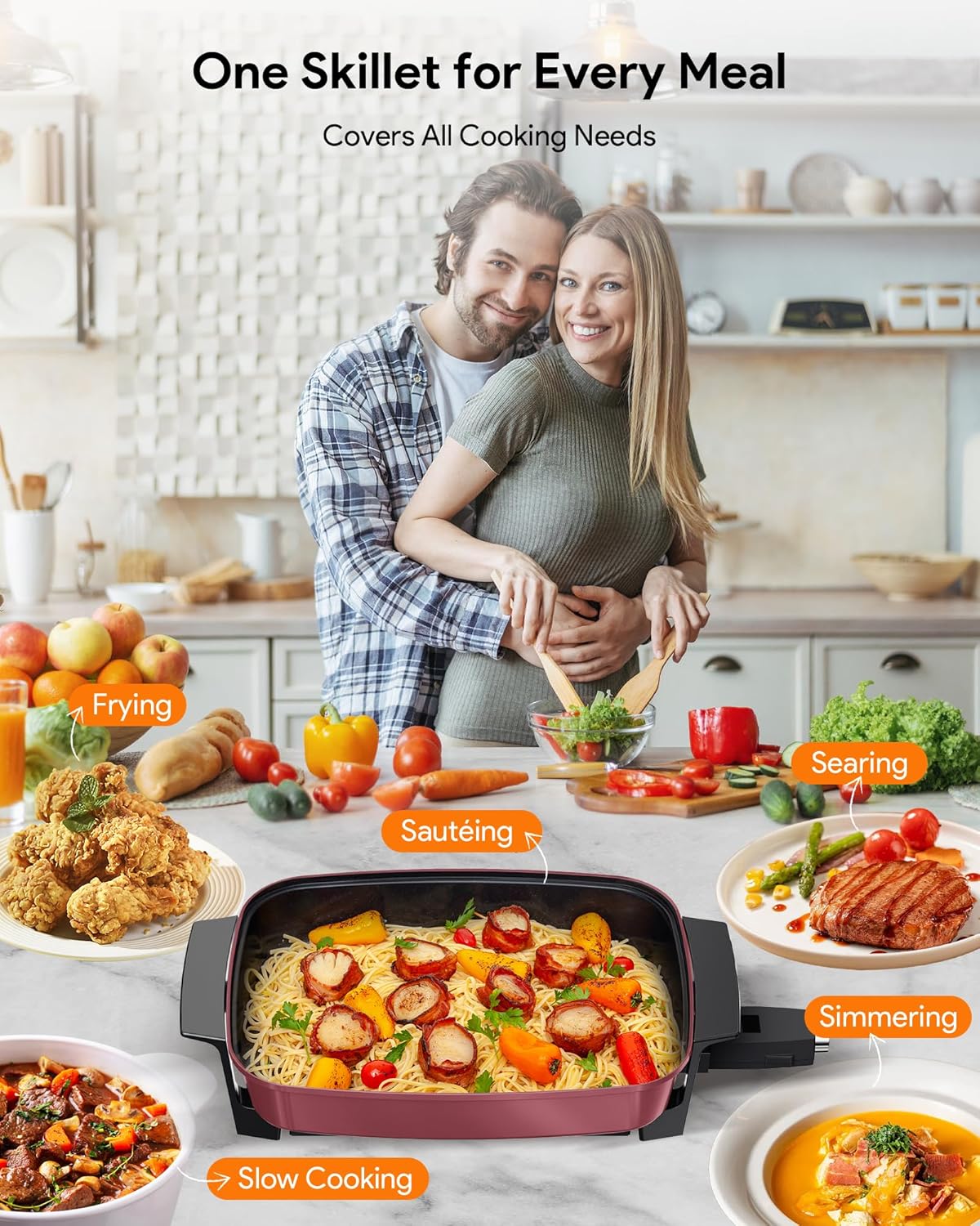Nuwave Medley XL Digital Electric Skillet, Family Size Griddle w/Glass Lid, 2025 New & Improved Precision Heating, 100°-425°F, PFAS Free G11 Nonstick Ceramic Coating, Portable Hot Plate, 7qt Capacity