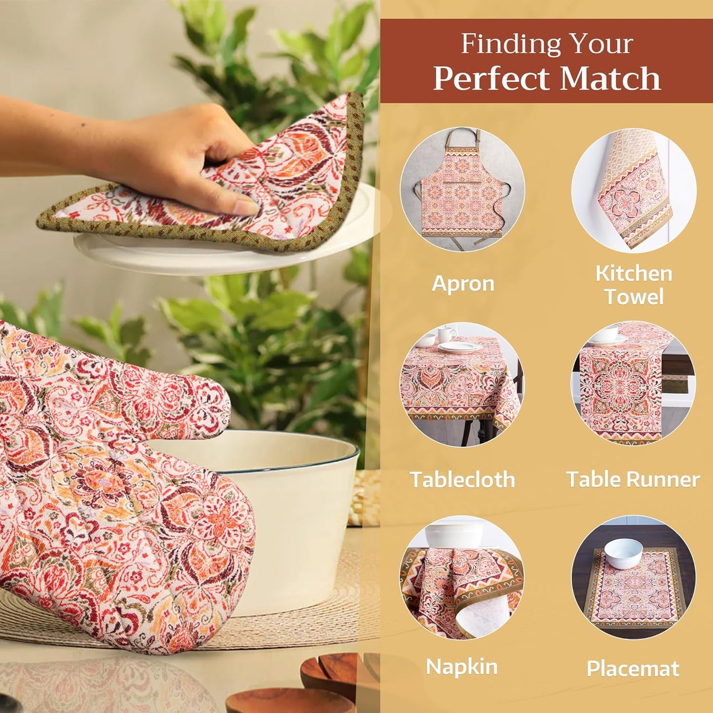 Maison d' Hermine Pot Holders 100% Cotton Heat Resistant Potholders 8" x 8" Hot Pads with Loop BBQ, Cooking, Baking, Grilling, Kitchen, Handling Hot Pans (Pack of 1, Damask)