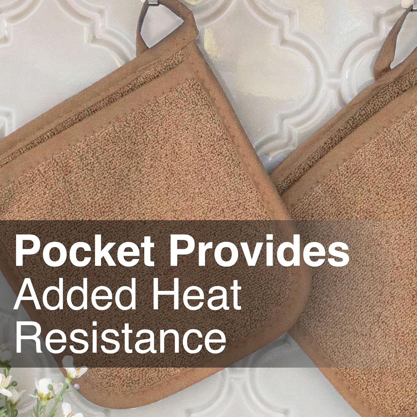 RITZ Terry Pocket Mitt & Hot Pad: Unparalleled Heat Resistant, Durable 100% Cotton,Ergonomically Designed for Optimal Grip, Easy-Care Machine Washable 4-Pack, Mocha Brown