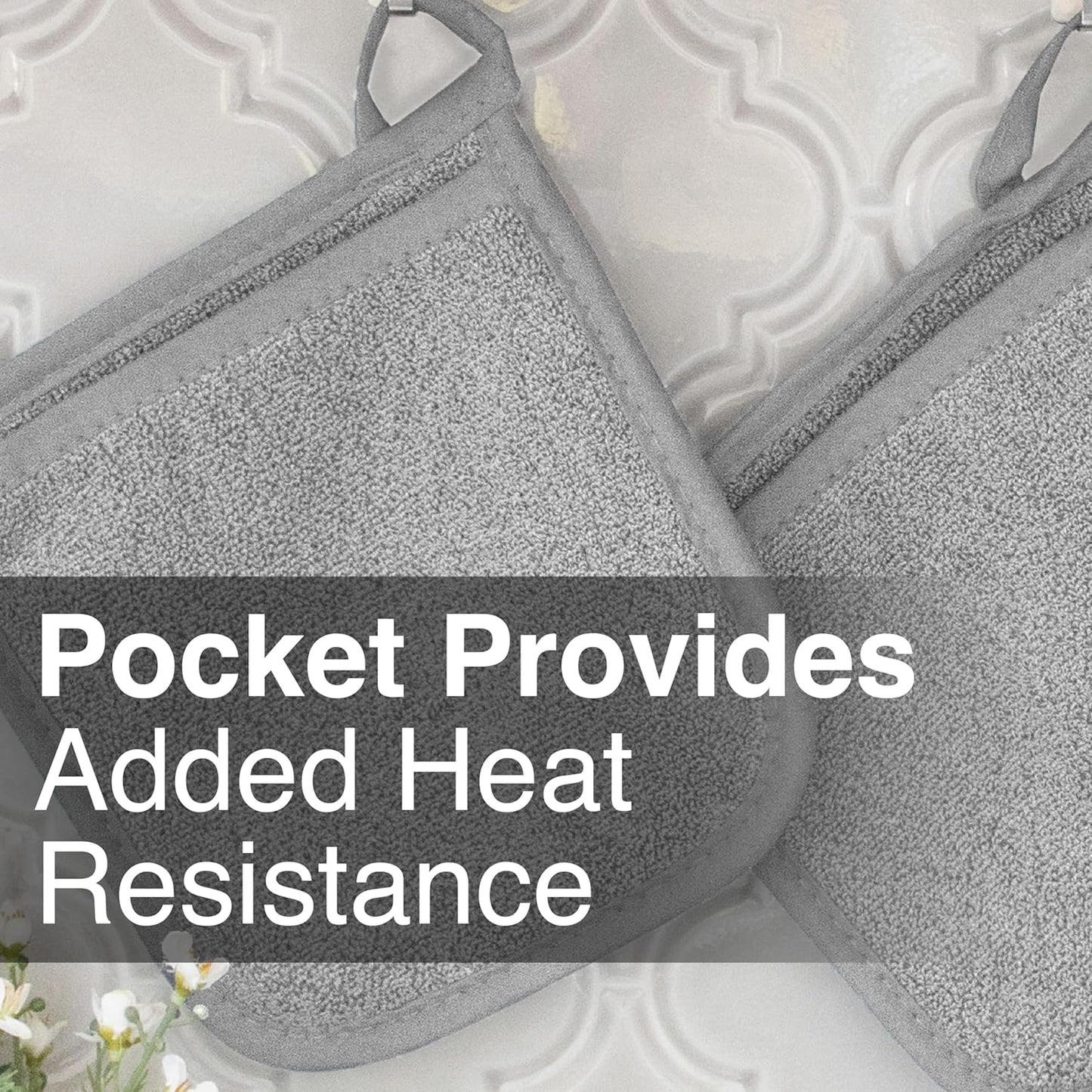 RITZ Terry Pocket Mitt & Hot Pad: Unparalleled Heat Resistant, Durable 100% Cotton,Ergonomically Designed for Optimal Grip, Easy-Care Machine Washable 4-Pack, Titanium Grey