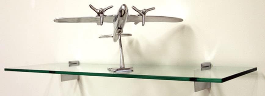 Spancraft Glass R-8x48-Brushed Steel Raven Glass Shelf, Brushed Steel, 8" x 48"