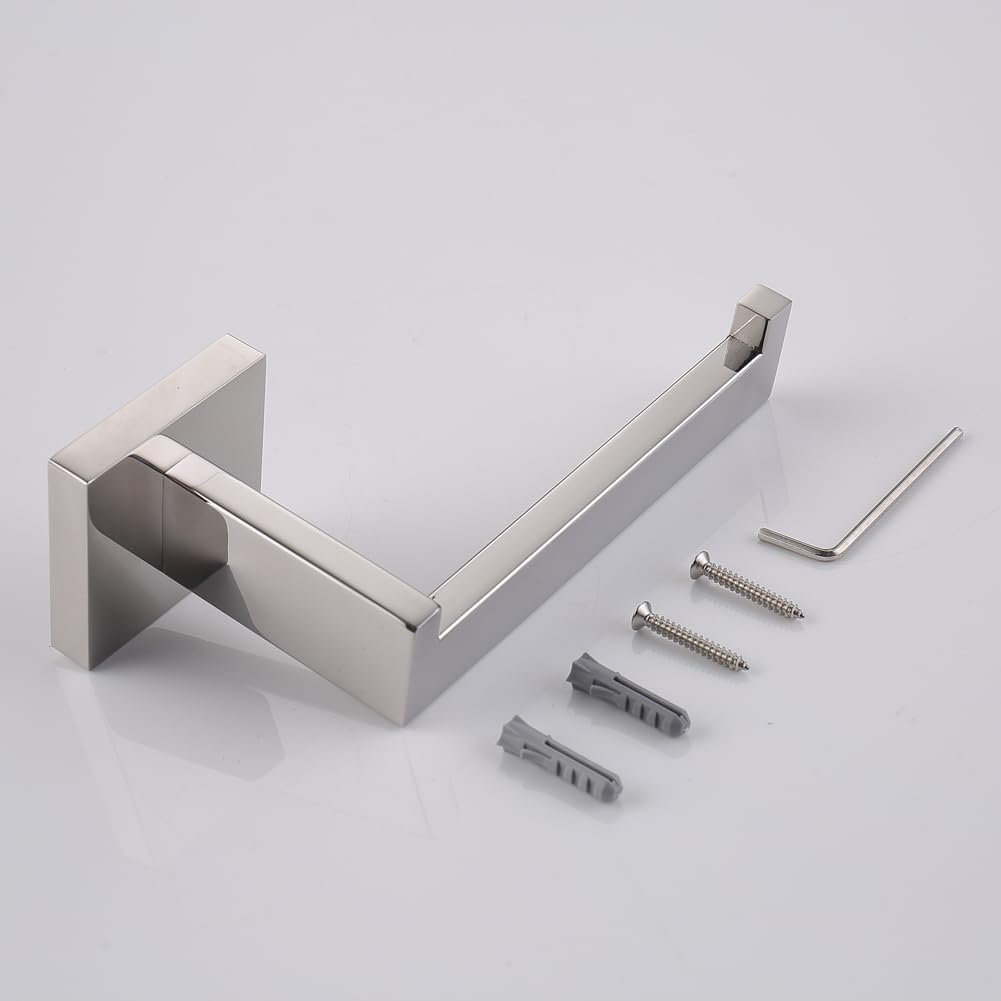 TASTOS Toilet Paper Holder Brushed Nickel 2 Pack, Toilet Tissue Roll Holders Dispenser and Hangers Wall Mounted for Bathroom & Kitchen, Stainless Steel Modern Square Style (Silver)