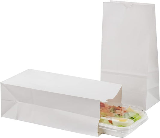 Restaurantware Bag Tek 8lb Paper Bags 100 Disposable Lunch Bags - Large For Lunches Sandwiches And Snacks White Paper Kraft Paper Bags For Shopping Party Favors Or Gifts