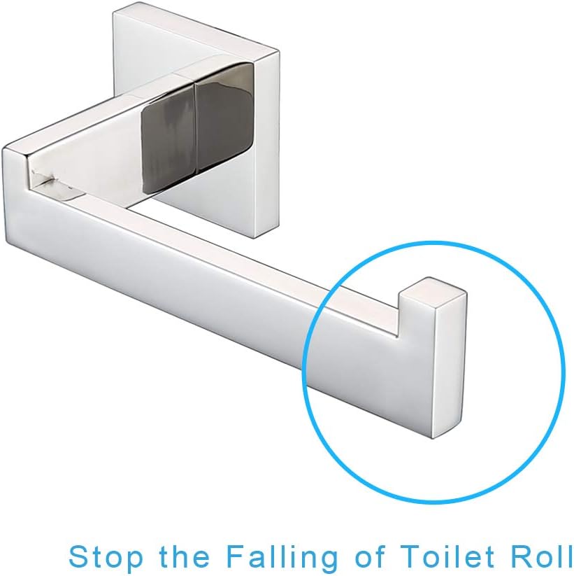 TASTOS Polished Chrome Toilet Paper Holder SUS304 Stainless Steel, Modern Square Half Open Bathroom 5 inch TP Holder Wall Mount Rustfree Tissue Roll Dispenser for Washroom Kitchen 2 Pack