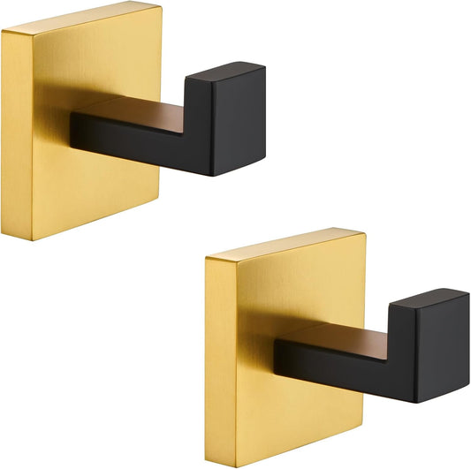 Angle Simple Towel Hook Black & Gold 2 Pack, 304 Stainless Steel Coat Hook, Robe Hook Bathroom