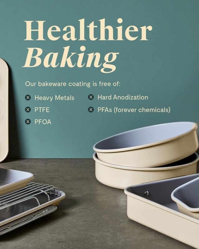 Caraway Non-Stick Ceramic 9” Square Pan - Naturally Slick Ceramic Coating - Non-Toxic, PTFE & PFOA Free - Perfect for Brownies, Lemon Bars, Cakes, & More - White