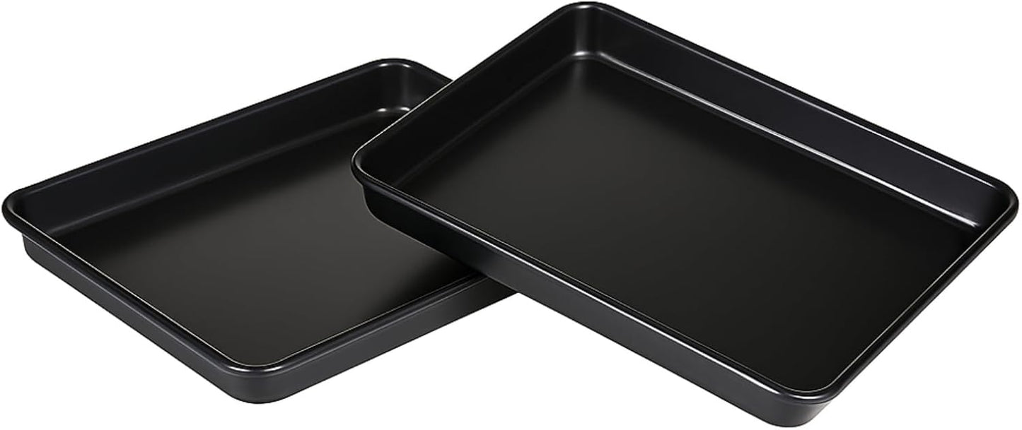 9x11 Inch Cookie Sheet, Baking Tray for Toaster Oven, Non Stick Baking Sheet Pan for Biscuits, Vegetables, Easy to Clean, Non-Warp Heavy Duty Pans, Black, 2-Pack