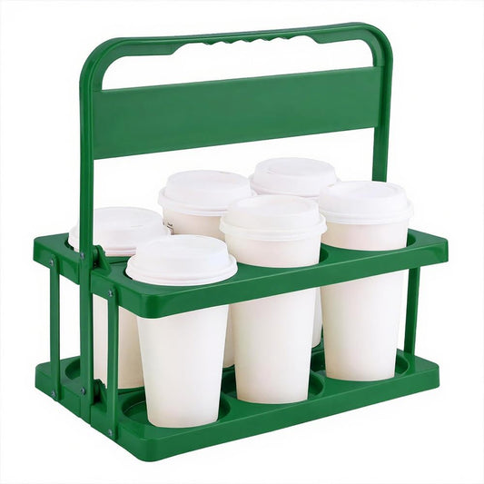 Bodaon 6 Cup Drink Carrier with Handle, Plastic Cup Holders for GrubHub/Doordash Delivery, Reusable Foldable Car Drink Caddy, Leakproof Food Delivery Accessories, 360° Secure Grip, Green