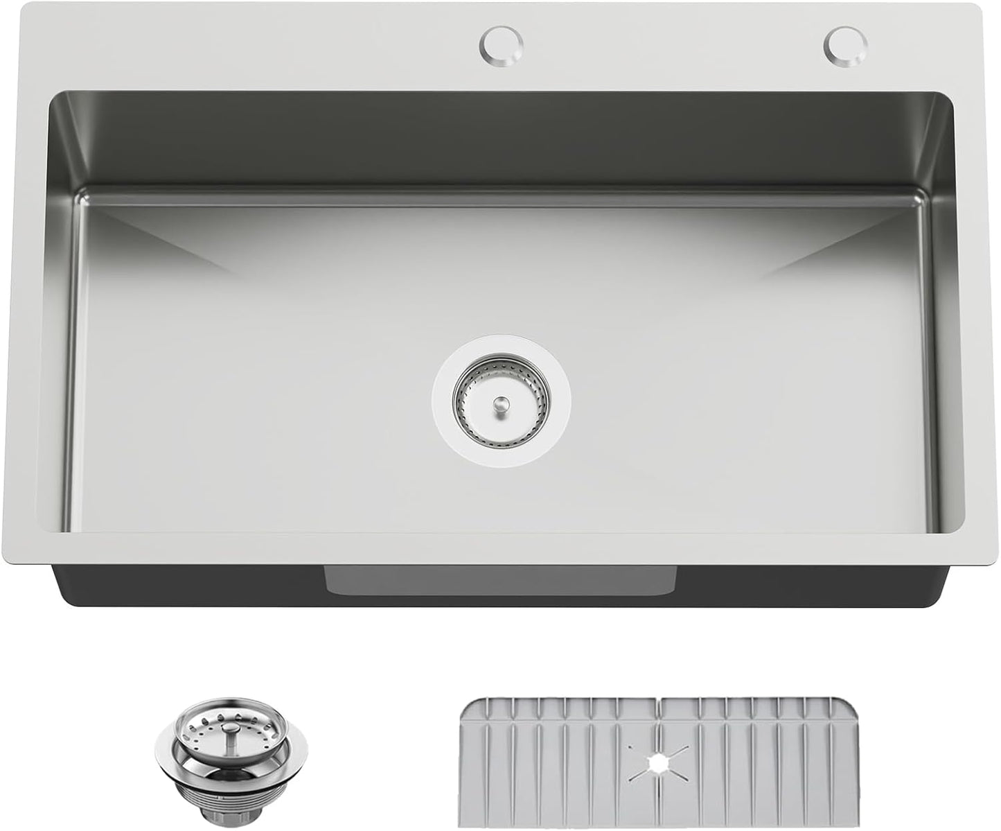 30x18 In Drop Inch Kitchen Sink-Stainless Steel Topmount Modern Single Bowl Kitchen Sink Come With Silicon Mat, Drain Strainer Set Offer Large Basin And Compatibility With Various Kitchen&Bar Style