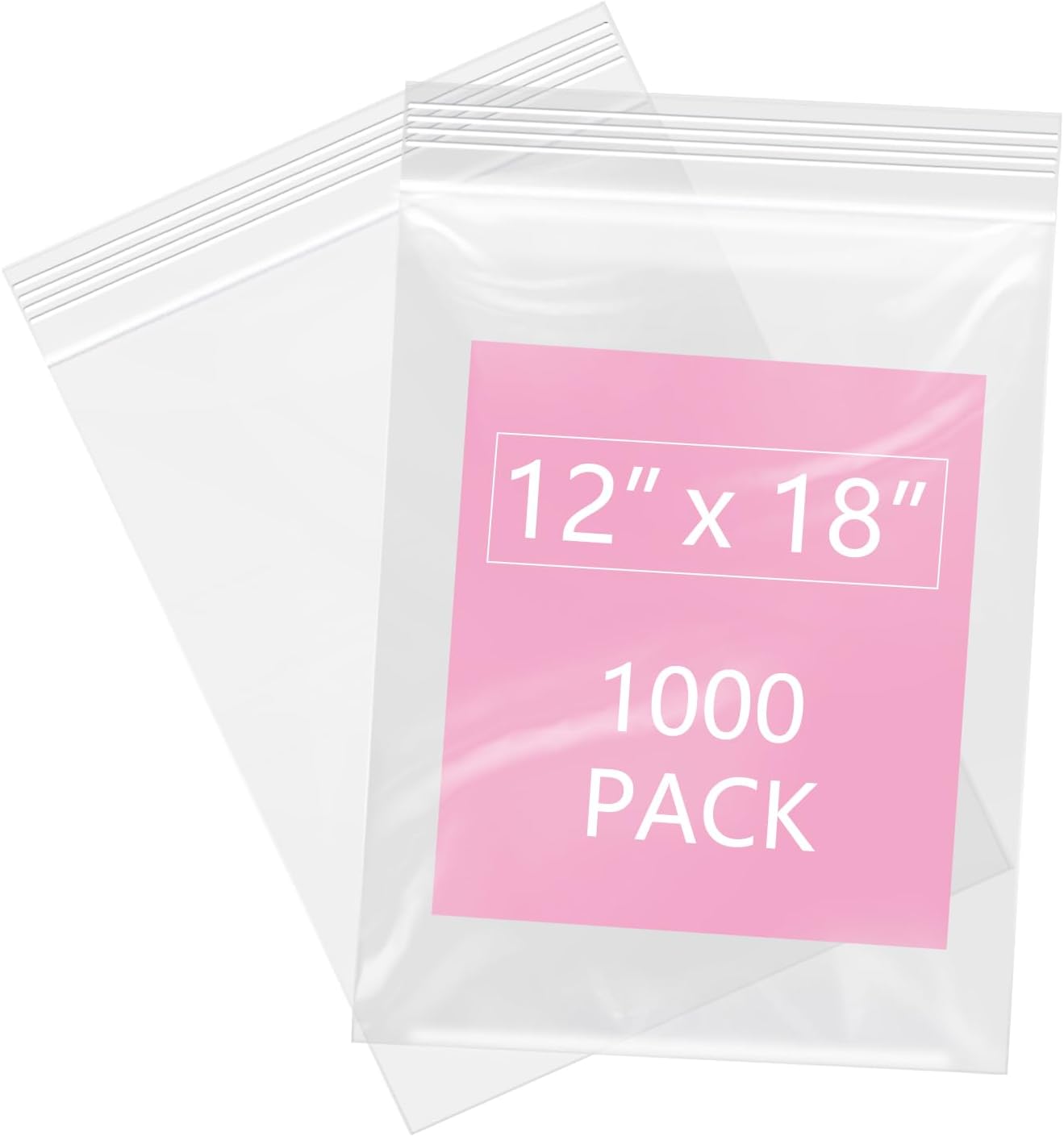 iMailer - 1000 Pcs- 12" x 18" Reclosable Plastic Zip Poly Bags 2 Mil - Clear Zip Bag for Clothing, T-Shirts, Pants