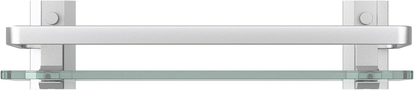 Danpoo Clear Tempered Glass Wall Shelf, Wall-Mounted Organizer for Bathroom, Kitchen(Matte Silver)