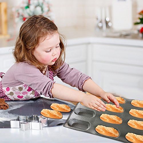 Bluedrop Silicone Baby Sandwich Forms Hot Dog Bread Molds Eclair Sheets Non Stick Bakery Trays Rolls Baking Sheets 12 Caves 6.5 Inch