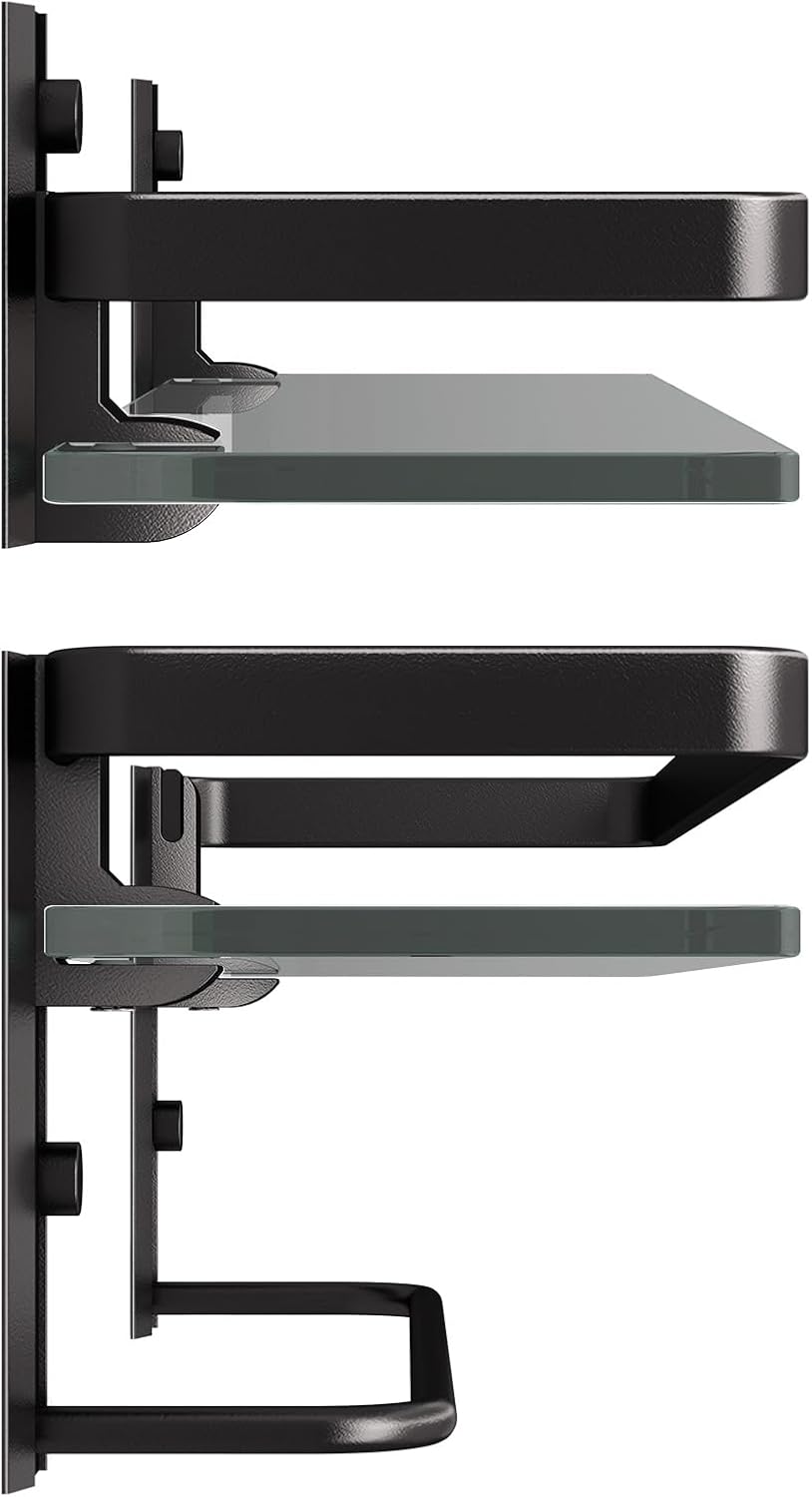 Danpoo Bathroom Shelves Wall Mounted, Clear Tempered Glass Shelf with Towel Bar, Hand Towel Holder(Matte Black)