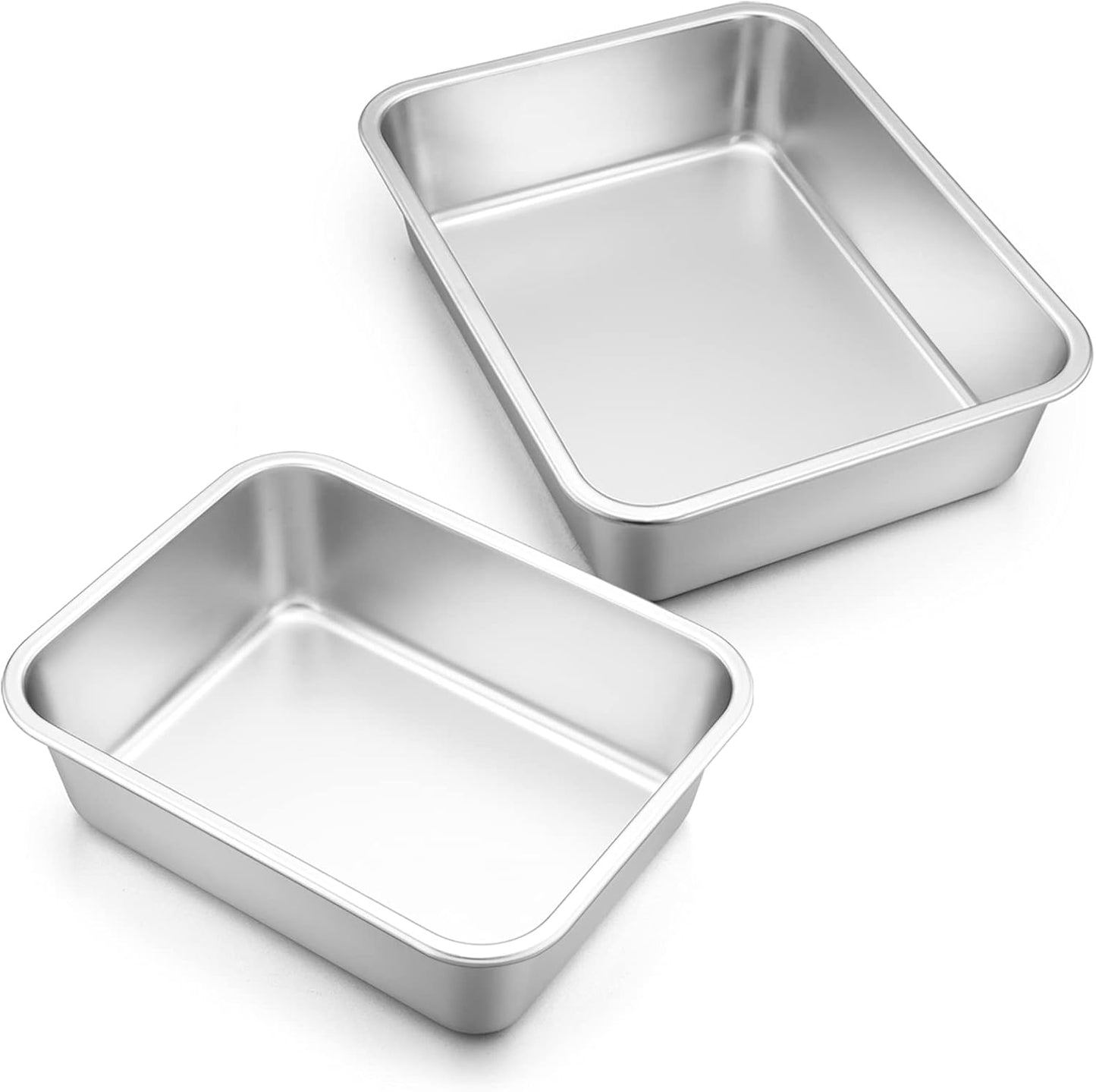 Deep Lasagna Pan Set of 2, E-far Stainless Steel Rectangular Roasting Baking Pans, 12.75 x 10 & 10.6x8.3 Inches Roaster Baking Dish, Non-Toxic & Heavy Duty, Dishwasher Safe