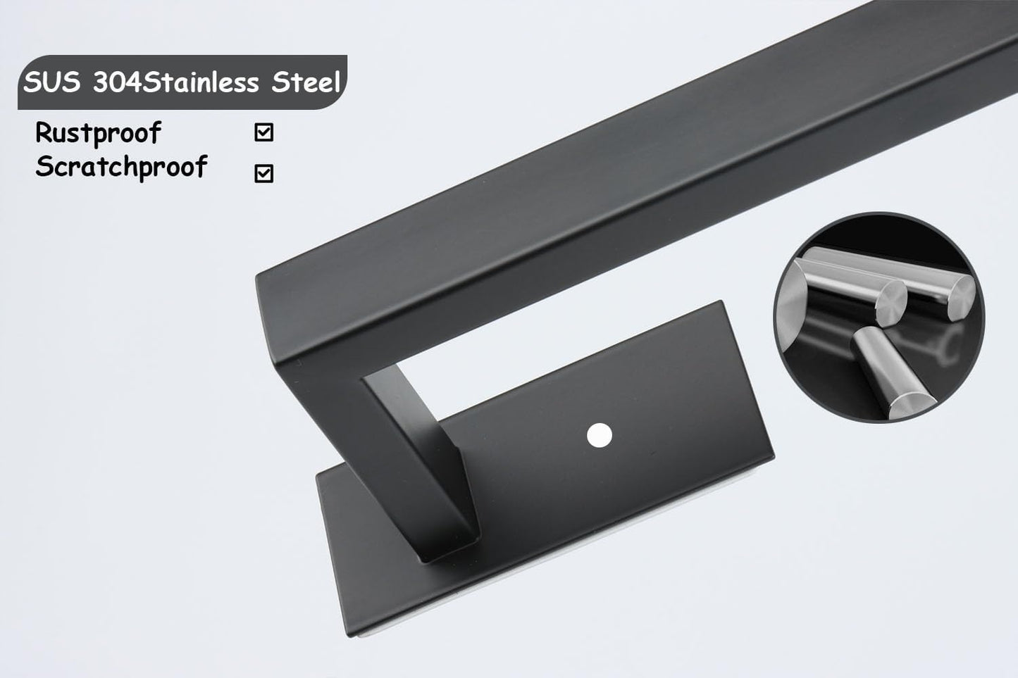 Bathroom Towel Bar Self Adhesive, No Drilling Towel Rack Easy to Install, Hand Towel Holder Made of Premium Stainless Steel Sticky on Hand Towel Hanger for Kitchen, Toilet.(24IN, Black)