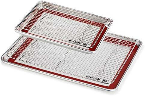 New Star Foodservice 1028751 Commercial-Grade Bun Pan/Baking Sheet, Baking Mat, Cooling Rack Combo, 1/4 and 1/2 Sizes Each