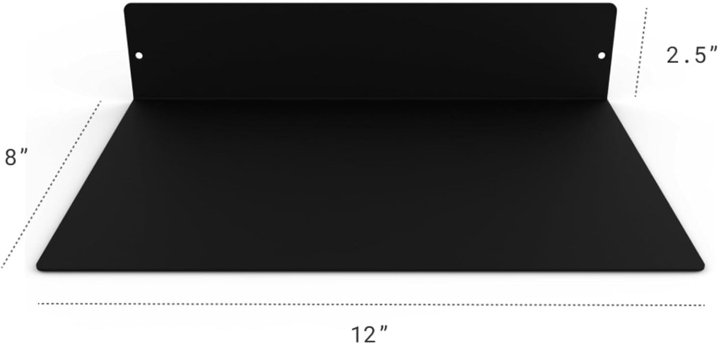 DIY CARTEL Made in USA Linear Floating Shelf - Forged Steel/Metal - Industrial Heavy Duty Metal Wall Mounted Modern Rustic Farmhouse Designed Shelf (12-in X 8-in Powder Coated Matte Black)