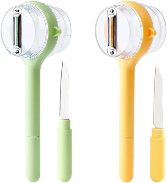 3 in 1 Peeler with Container, 2025 New Stainless Steel Peelers with Container with Handle Fruit Knife, Multifunctional Vegetable Peelers for Home Kitchen (Yellow and Green)