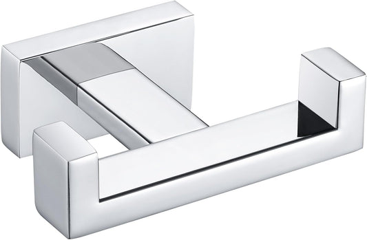 Angle Simple Bathroom Towel Hook, SUS 304 Stainless Steel Hand Towel Double Hook for Wall, Robe Coat Holder, Polished Chrome