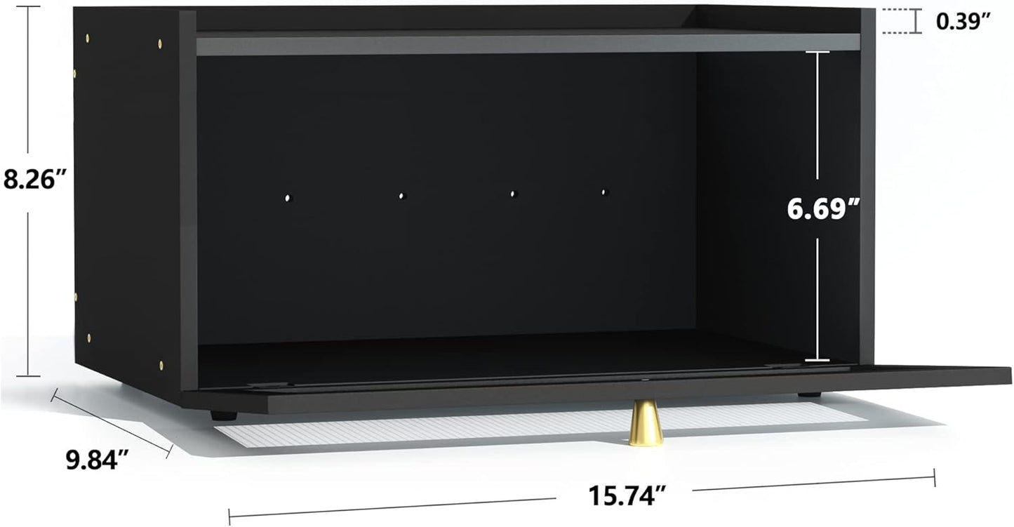 Black Bread Box for Kitchen Countertop-Large Modern bamboo Bread box with Window Bread Storage Container