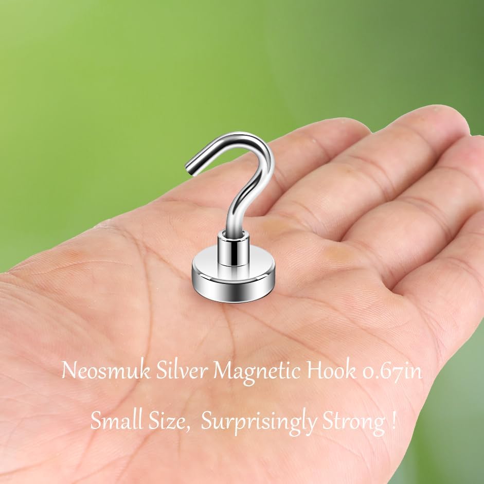 Neosmuk Magnetic Hooks for Cruise Cabins, Heavy Duty 30lb Strong Magnet Hook, Cruise Ship Essentials for Hanging, Metal Wall Refrigerator Hangers (Silver White, 10 Pack)