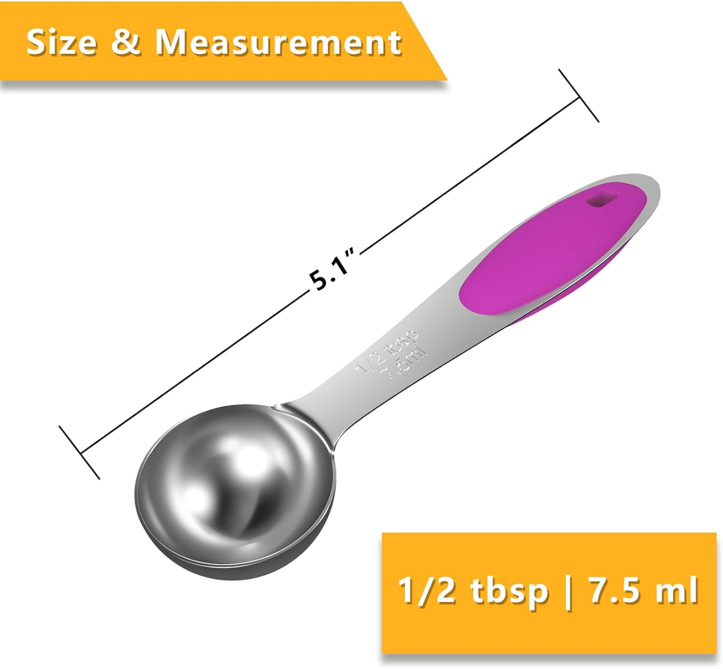 2PCS 1/2 Tbsp(1.5tsp, 1/4oz, 7.5ml) Single Measuring Spoon with Pink Silicone Grip, Stainless Steel Individual Measure Scoop Only