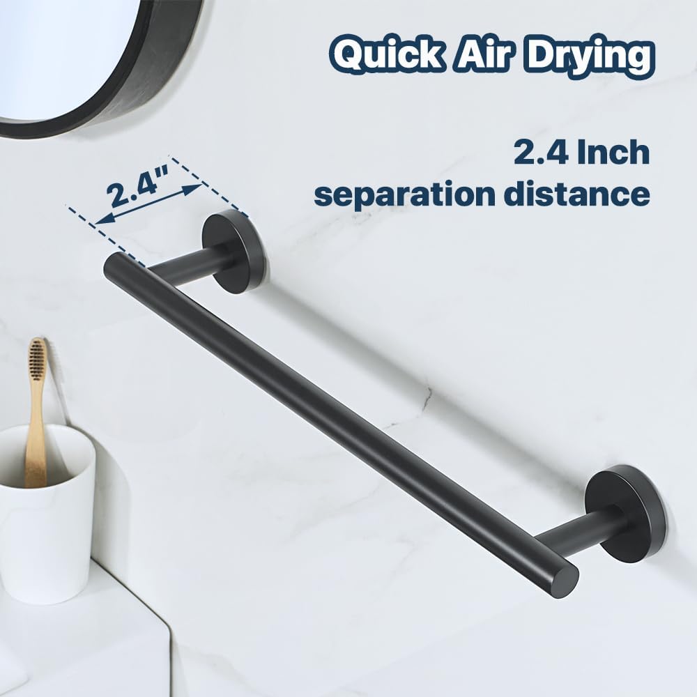 SAYAYO Black Towel Racks for Bathroom, 16 Inch Towel Bar Towel Rod Towel Holder Wall Mount SUS304 Stainless Steel (Hanging Length 13-Inch)