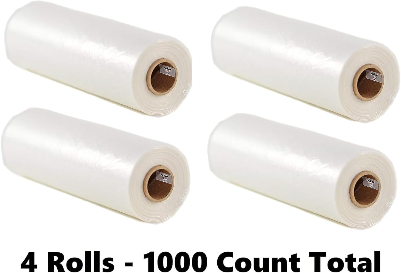 [4 Rolls] 18 x 24 Plastic Produce Bags on a Roll, 1000 Count, Reclosable Food Storage Bags,