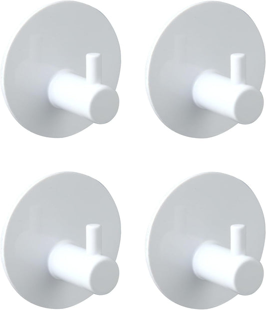 Aluminum Wall Hooks, No Drill Damage-Free Adhesive Hook, Product for Hanging Heavy Duty for Bathroom Kitchen Home (Single Round White Hook, 4)