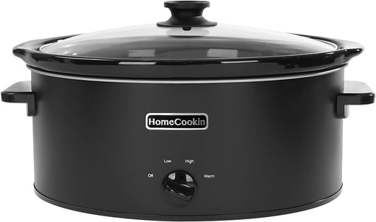 HOMECOOKIN 6 Quart Slow Cooker Oval Manual Pot Food Warmer with 3 Cooking Settings, Black Stainless Steel